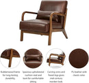 Glitzhome 30.75 "H Mid Century Coffee Accent Armchair, Single Reading Armchair PU Leather Lounge Chair with Walnut Ruberwood Frame by CozyNest Decor
