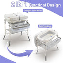 2-in-1 Baby Bathtub with Changing Table, Foldable Diaper Changing Station with 4 Wheels, Waterproof Pad, Storage Rack and Baby Bath Tub, Adjustable Height Portable Nursery Organizer for Newborn Infant by TinyTreasures Baby Boutique