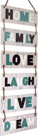 EXCELLO GLOBAL PRODUCTS Large Hanging Wall Sign: Rustic Wooden Decor (Family, Home, Love, Laugh, Live, Dream) Hanging Wood Wall Decoration (11.75" x 32") by CozyNest Decor