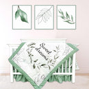Green Leaf Crib Bedding Set, 4-Piece Baby Boy Bedding Set, Neutral Nursery Bedding Set, Fitted Crib Sheet, Crib Skirt, Baby Quilt, and Diaper Stacker, Sage by TinyTreasures Baby Boutique