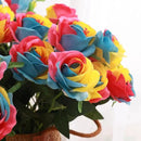 Rainbow Fake Roses Artificial Flowers - 10 Pcs Fake Artificial Roses Silk Flowers with Stems for Home Wedding Hotel Office Centerpiece Decor（Rainbow2） by CozyNest Decor