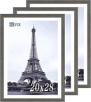 VCK 20x28 Picture Frame 3 Pack, Gray Solid Wood Poster Picture Frame, Exclusive Wood Grain, Wall Mounting Hanging by CozyNest Decor