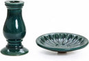 LuxenHome 22 Inch Ceramic Bird Bath for Outside, Elegant Tall Outdoor Bird Bath, Lightweight Pedestal Glazed Birdbaths for Outdoors with Floral Pattern, Dark Green by GreenHaven Gardens
