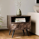 Bme Georgina Solid Wood Nightstand with 1 Drawer & Open Shelf- Fully Assembled Mid Century Modern Side Table - Geometric Pattern Bedside Dresser for Bedroom and Living Room, Mocha by CozyNest Decor