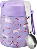 17oz Soup Thermo for Hot Food Kids Insulated Vacuum Food Jar with Stainless Steel Spoon Wide Mouth Thermo Leakproof Lunch Food Container Kids Hot Lunch Box (Purple-Horse) by TinyTreasures Baby Boutique