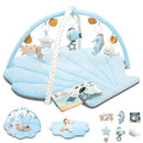Baby Play Gym Mat, Oversize Tummy Time Activity Mat for Babies 0-6 Months, Shells Shaped Baby Play Mat with 6 Detachable Toys, Baby Mat for Floor Sensory Exploration Motor Skill Development (Blue) by TinyTreasures Baby Boutique