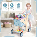 Asweets 2 in 1 Wooden Baby Walker Push and Pull Doll Stroller, Shopping Cart Learning Walker for Boys and Girls, Sit Stand Learning Toddler Toy (Blue) by TinyTreasures Baby Boutique