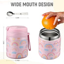 17oz Soup Thermo for Hot Food Kids Insulated Vacuum Food Jar with Stainless Steel Spoon Wide Mouth Thermo Leakproof Lunch Food Container Kids Hot Lunch Box (Pink-Rainbow) by TinyTreasures Baby Boutique