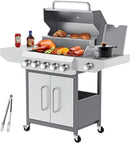 Llamaviva 68,000 BTU 5-Burner Propane Gas Grill with Side Burner & Food Clip | Professional Stainless Steel Outdoor BBQ Grill | 647 sq in Cooking Space + Warming Rack | Patio Cart Design for Backyard by GreenHaven Gardens