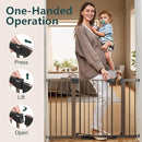 Cumbor 29.7-48" Baby Gate for Stairs, Mom's Choice Awards Winner-Dog Gate for Doorways, Auto Close Safety Pet Gate for Dogs Indoor, Easy Install Pressure Mounted Child Gate with Walk Thru Door, Brown by TinyTreasures Baby Boutique