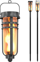 Metal Solar Torch - Adjustable Height (24" - 50"), Outdoor Lights with Flickering Flame, Waterproof Solar Powered Lights, Flame Torches for Patio, Pathway, Yard Decor, Matte Black (2-Pack) by GreenHaven Gardens