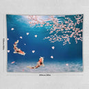 Japanese Koi Fish Tapestry, Cherry Blossoms Asian Oriental Blue Floral Branch Koi Fish Carp Tapestries Wall Hanging for Bedroom Living Room Office Decor 80"x60" by CozyNest Decor