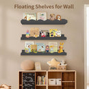 Nursery Book Shelves, 4 Pack Black Floating Shelves for Wall, Wood Scalloped Shelves for Storage Books, Wall Book Shelf for Kids Rooms, Bedroom, Toddler Room, Baby Room, Nursery Decor by TinyTreasures Baby Boutique