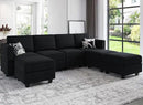 Belffin Modular Sectional Sofa U Shaped Sectional Couch with Reversible Chaises Velvet Modular Sofa with Storage Seat Black by CozyNest Decor