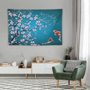 Houselerax Japanese Koi Fish Tapestry, Cherry Blossoms Asian Oriental Green Teal Flower Branch Koi Fish Carp Tapestries Wall Hanging for Bedroom Living Room Office Decor 90"x60" by CozyNest Decor