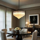 Modern Clear Glass Chandelier, 14" Round Crystal Dining Room Chandelier, Small Black Pendant Light Hanging Fixture for Bedroom, Kitchen Island Light Dimmable Ceiling Lighting Chandeliers for Bathroom by CozyNest Decor