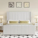 HOMBCK Full Bed Frame Upholstered Bed with Vertical Channel Tufted Headboard & Footboard/Wooden Slats/No Box Spring Needed/Easy Assembly, Cream by CozyNest Decor