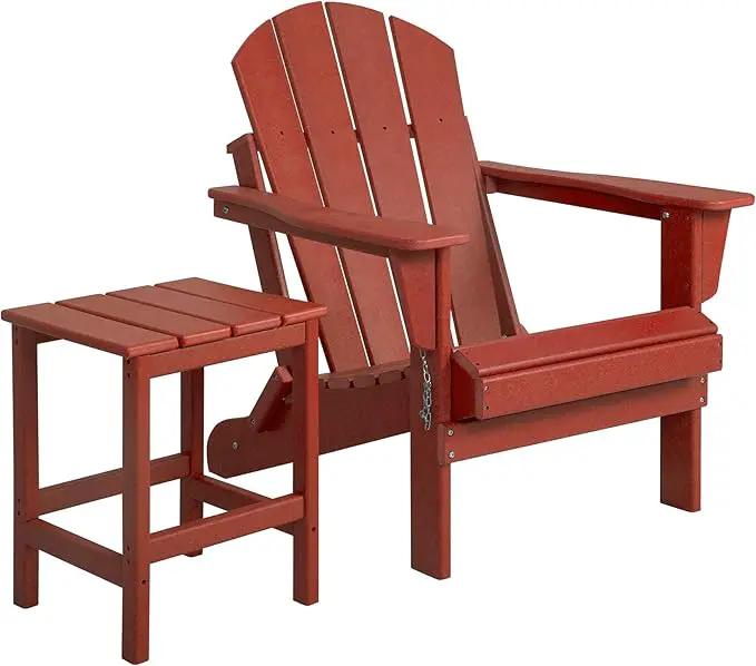 WO Home Furniture Adirondack Chair Table Set of 2 PCS Outdoor Folding Chair w Side Table Weather/UV Resistant for Lawn, Garden, Bon Fire, Balcony (Red), photo 2 of 10