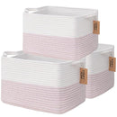 COMFY-HOMI 3PACK Cotton Rope Square baske with Handles for Shelves|Dog Toy baske Bin and Storage|Baby baske for Gift|Shoe baske for Organizing|13.5" x 11" x 9.5" for Living Room（White/Pink） by TinyTreasures Baby Boutique