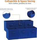 Amazon Basics Cube Organizer Storage Bins Handles, Collapsible Fabric, Pack of 6, 10.5"x10.5"x11", Navy by CozyNest Decor