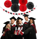 Red Black Party-Decoration Graduation Banner - 14pcs Kits Cap Garland Streamers, Paper Tissue Pom Poms Flowers Fans Honeycomb,Class Of 2025 College High School Grad Decor Hugfond by CozyNest Decor