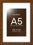 Homeforia A5 Picture Frame Brown, High-End Dark Oak 5.8x8.3 Wood Frame Matted to 4.1x5.8 inch Photo, A5 Size Walnut Wooden Frames with Mat A6 Print, 5.8 x 8.3 Frame, Tempered Glass, Wall Kit, Set of 1 by CozyNest Decor