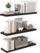 40 Inch Floating Shelf 3 Pack Large Floating Shelves for Wall No Drilling Accessories Included Deep Wall Shelves for Living Room Kitchen Farmhouse 40" W x 12" D x 1.2" Black by CozyNest Decor