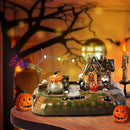 Halloween Village Witch Cauldron Bubble Figurine with Lit House Spooky Town Indoor Decoration Accessories for Holiday Display, Battery Operated by CozyNest Decor