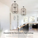 30" Black Farmhouse Chandelier, 10-Light Foyer Lighting Fixtures, Lantern Tiered Pendant Light Fixtures, Metal Wood Grain Finish Rustic High Ceiling Chandelier for Dining Room Entryway Staircase by CozyNest Decor
