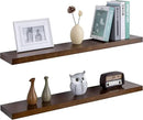Floating Shelves 36 Inches Long - 8 Inch Deep Rustic Solid Pine Wood for Storage - Farmhouse Wall Mounted for Living Room - Heavy-Duty Metal Bracket - 36" W x 8" D - Set of 2 - American Walnut Color by CozyNest Decor