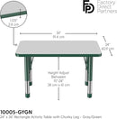 FDP Rectangle Activity School and Classroom Kids Table (24 x 36 inch), Chunky Toddler Leg, Adjustable Height 15-24 inches - Gray Top and Green Edge by CozyNest Decor