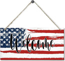 Welcome Decor Sign, Hanging Wood Sign Home Decorative, Printed Wood Wall Art Sign, American Flag Welcome Sign, Patriotic Home Decor, Front Door Decor Sign, Farmhouse Porch Wall Art Sign 12 * 6inch by CozyNest Decor