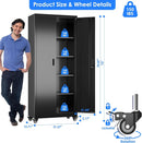 73" H Metal Garage Storage Cabinet with Wheels & Pegboard,Rolling Tool Cabinet with 2 Doors and 4 Shelves for Garage,Home,Office,Warehouse,Workshop, Required-Assembly,Black by GreenHaven Gardens
