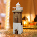 Linfevisi Wood Lighthouse Decor Rustic LED Light House Decor Wooden Decorative Nautical Lighthouse Statue Coastal Beach Themed Lighthouse Handcrafted Tabletop Decoration Home Bathroom (13.78") by CozyNest Decor