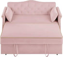 57" Velvet Pull-Out Sofa Bed, 3-in-1 Convertible Loveseat with Gold Trim Strips and Adjustable Backrest, Perfect for Living Rooms, Offices and Apartments (Pink) by CozyNest Decor