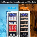 Wine and Beverage Refrigerator, 24 Inch Dual Zone Fridge with Glass Door, Built-In Cooler with Powerful and Quite Cool System/18 Bottles and 88 Cans Capacity Bverage Cooler by CozyNest Decor