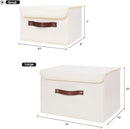 ANMINY 2PCS Storage Bins with Lid PU Leather Handles Storage Boxes PP Plastic Board Decorative Foldable Lidded Cotton Linen Fabric Home Cubes Baskets Closet Organizer Containers - Beige, Small Size by TinyTreasures Baby Boutique