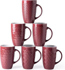 AmorArc Extra Large Coffee Mugs Set of 6, 20oz Ceramic Tall Coffee Mugs with Textured Geometric Patterns for Latte/Tea/Beer/Hot Cocoa, Dishwasher & Microwave Safe, Burgundy by CozyNest Decor