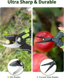 Pruning Shears for Gardening 2 Pack, 8.5" Bypass Garden Clippers and 6.5" Curved Gardening Shears, Pruners with Super Sharp Stainless Steel Blades, Safety Lock, Gardening Gifts for Men Women