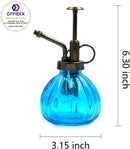 OFFIDIX Glass Watering Spray Bottle, 6.3" Tall Vintage Style with Bronze Plastic Top Pump One Hand Watering Can Spray Bottle (Light Blue) by GreenHaven Gardens