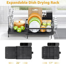 Dish Drying Rack for Kitchen Counter, Expandable Large Capacity Dish Rack with Drainboard, Wine Glasses Holder, Space Saving Organizer, Black by CozyNest Decor