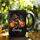 Personalized Tortoiseshell Pumpkins Black Ceramic Cup, Halloween Tortoiseshell Coffee Mug Gift for Cat Lover, Customized Pet's Name Cup 11oz 15oz, Spooky Halloween Cat Mug, Pet Lover Present by TinyTreasures Baby Boutique