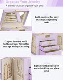 AKOZLIN 4-Tier Jewelry Box Leather Jewelry Storage Organizer with 3 Drawers Lockable for Women Girls Ring Necklace Earring Bracelet Holder with Mirror Purple by TinyTreasures Baby Boutique