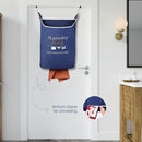 Fine Living Co. Large Hanging Laundry Hamper with Over Door Hooks & Adhesive, Durable Space Saving Laundry Bag with Zipper and Wide Open Top, Hanging Dorm Laundry Hamper (Navy Blue with Print-XL) by CozyNest Decor