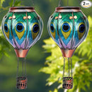 2PCS Solar Hot Air Balloon Lanterns with Flame with Shepherd's Hooks, Glass Hanging Flickering Lights Outdoor Waterproof for Garden Tree Yard Patio Mother's Day Gift, 18" H Peacock Green by GreenHaven Gardens