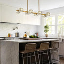 Dining Room Light Fixture,Gold Modern Crystal Chandelier Rectangular Pendant Light with 8 Light Farmhouse Chandeliers for Kitchen Island Dining Room Living Room Bedroom by CozyNest Decor