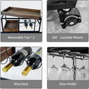 Bar Cart Industrial Kitchen Serving Carts for Home 3 Tier Storage Trolley with Wine Rack Glasses Holder Two Portable Trays Universal Casters with Brakes Rustic Rolling Cart Alcoholic Beverage by CozyNest Decor