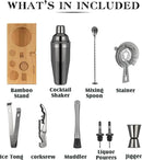 Cocktail Shaker Set, Mixology Bartender Kit 10-Piece Bar Tool Set with Stylish Bamboo Stand, Bar kit: Matini Shaker Mixing Spoon Muddler Jigger Cocksrew for Barware Set | Black by CozyNest Decor