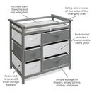 Badger Basket Modern Baby Changing Table - Diaper Station Organizer with 6 Storage Drawers, Reversible Baskets, Safety Rails - Baby Nursery Furniture with Changing Pad and Belt - Gray by TinyTreasures Baby Boutique