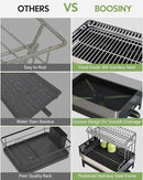 BOOSINY Extra Large Stainless Steel Dish Drying Rack, 2 Tier Dish Racks for Kitchen Counter, Dish Drainer with Drainboard Set, Full Size Dish Dryer Rack with Utensil Holder, Black by CozyNest Decor